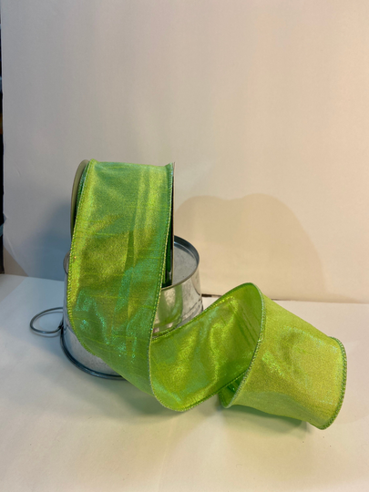 Spring Green Metallic Wired Ribbon 2.5" X 10 Yards, Everyday & Holiday, Dyi Craft, Bright Ribbon