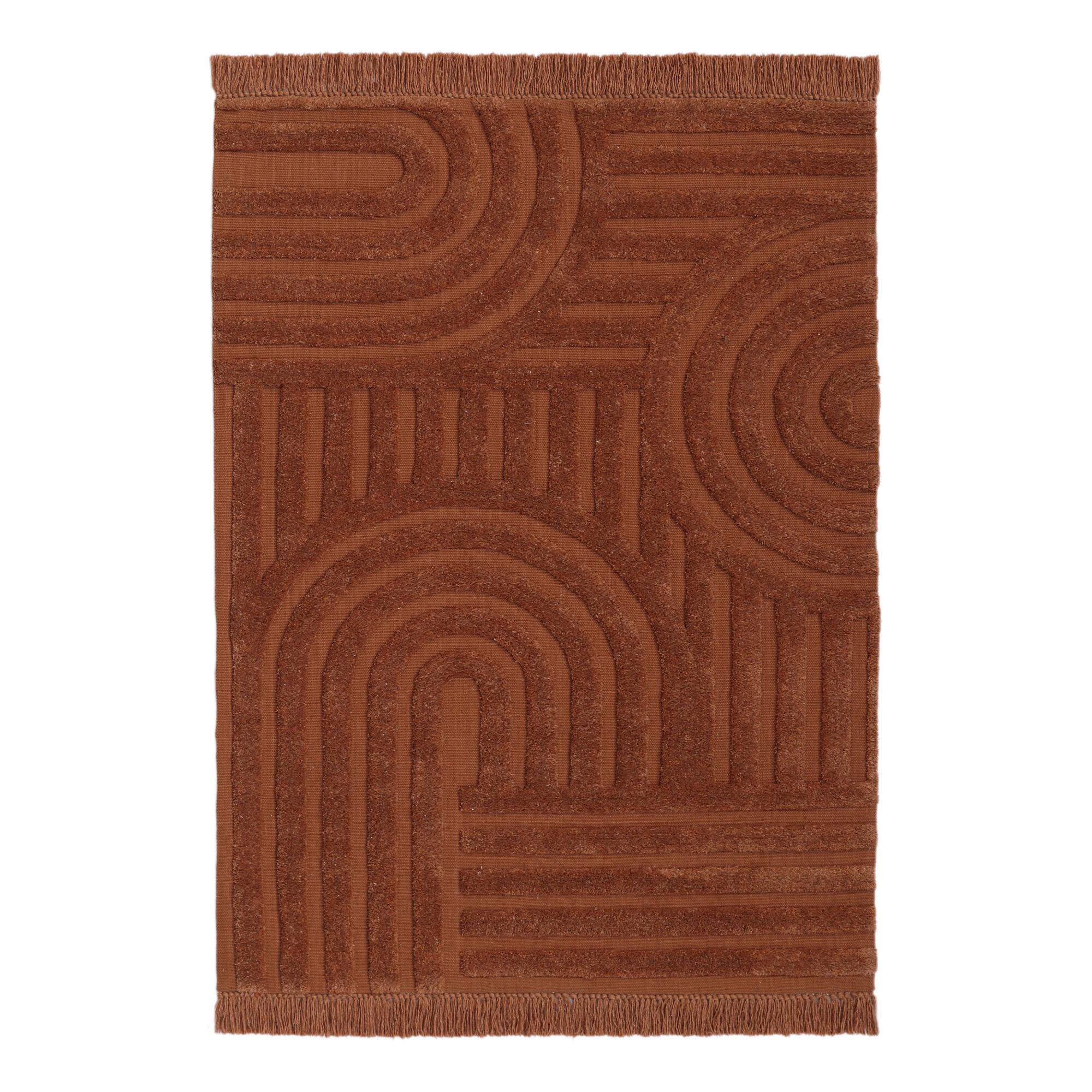 Rust Geometric Tufted Wool Arch Area Rug: Orange - Polyester - 4' x 6' by World Market