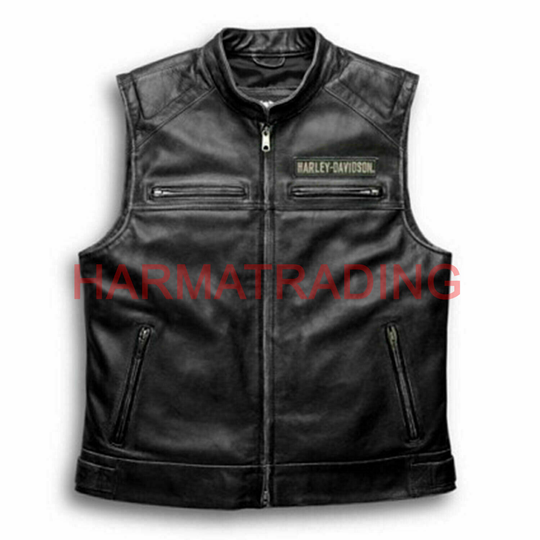 New Customized Harley Davidson Motorbike Leather Vest Black in All Size