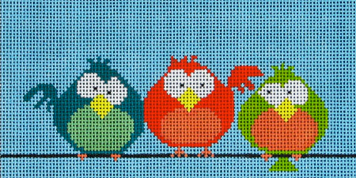 Needlepoint Handpainted Amanda Lawford Birds On A Wire 6x3 -Free Us Shipping