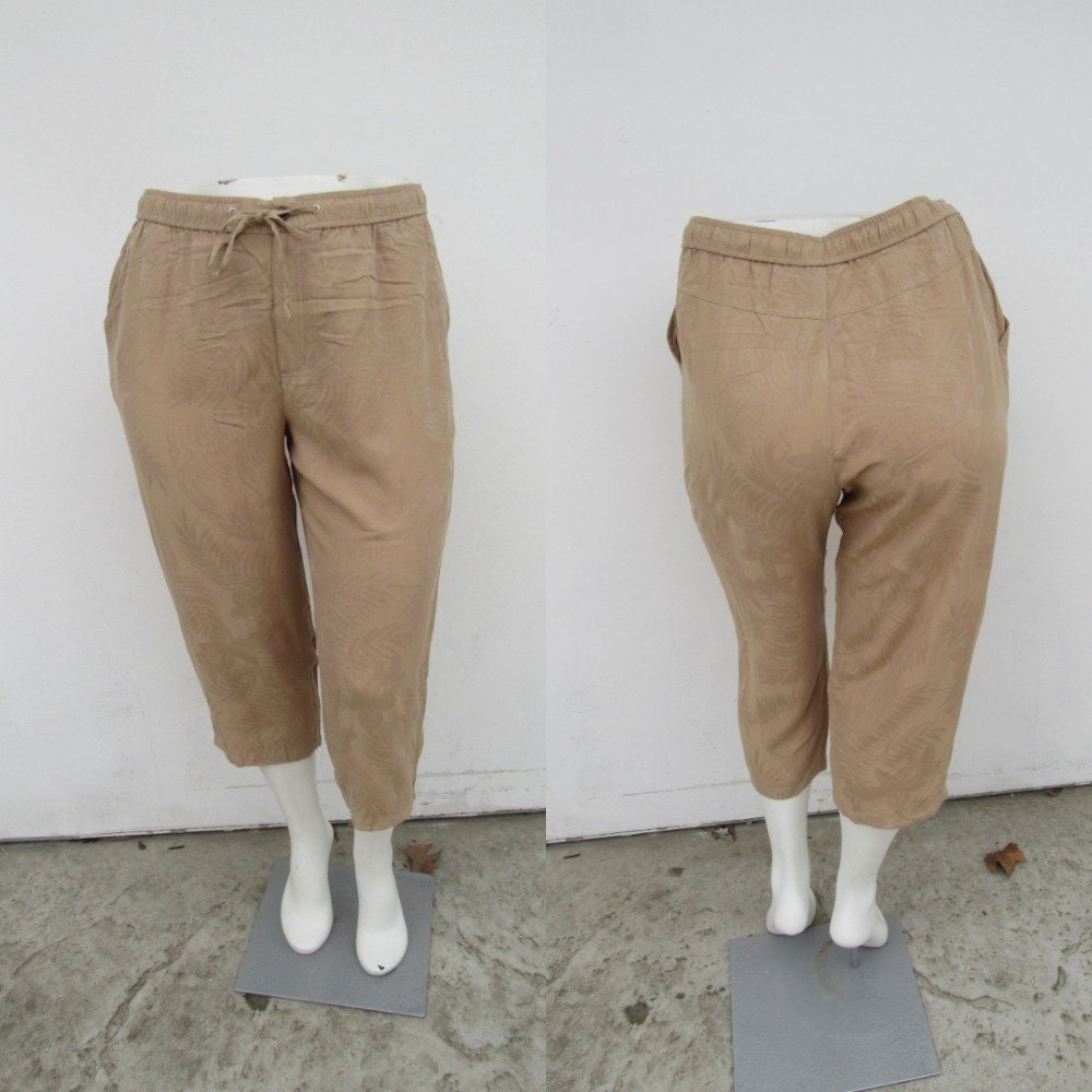 Plus Size 90S Jacquard Silk Blend Cropped Easy Pants | Size 18 Trousers 36 To 42 Waist