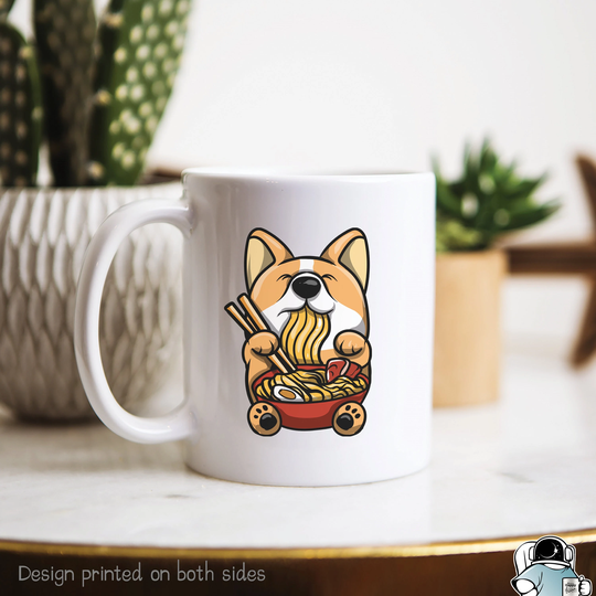 Corgi Ramen Noodles Mug, Gift, Kawaii Dog, Japanese Dog Noodles, Cup