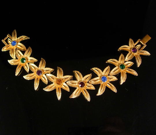 Trifari Bracelet Vintage Flowers Starfish Mothers Childrens Birthstones Sweetheart Mother Of The Bride Gift Signed Estate Jewellery