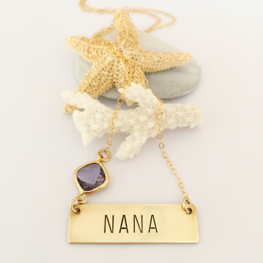 Nana Stamped Gold Fill Custom Bar Necklace Mothers Day Gift Bridesmaids Anniversary Personalized Customized Grandma Nanny
