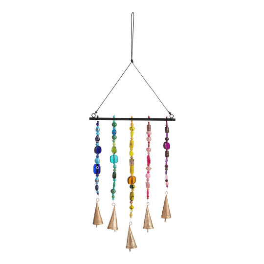 Rainbow Beads and Metal Bells Wind Chime: Multi - Glass by World Market