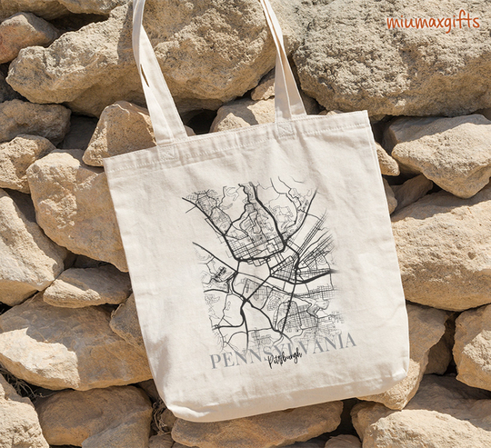 Pittsburgh, Pennsylvania, USA City Map Tote Bag, Pittsburgh Tote, Basic Shopping Canvas Bag
