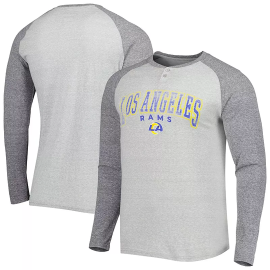 Men's Concepts Sport Heather Gray Los Angeles Rams Ledger Raglan Long Sleeve Henley T-Shirt, Size: XL, Grey
