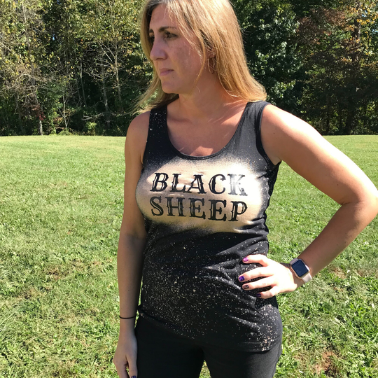 Women's Black Distressed & Bleached Tank Top, Size Large Sheep Perfect Gift For The Of Family