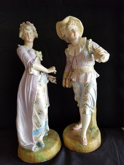 Antique Bisque Man & Woman Statutes C.1870 Best Quality 17.5" Tall