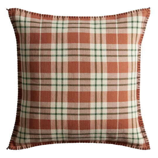 Orange, Green And Ivory Plaid Throw Pillow - 20" Square by World Market