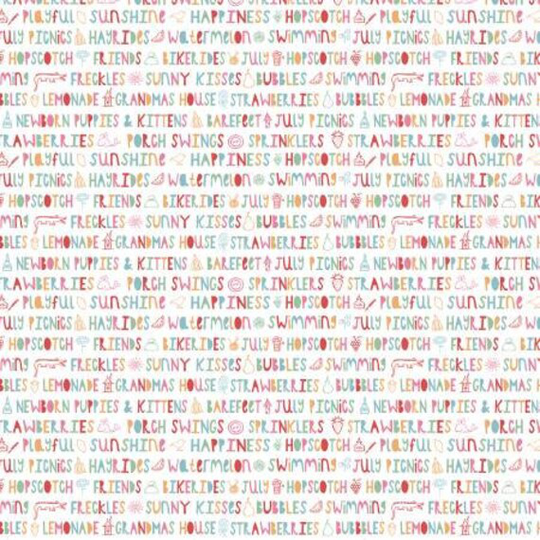 Poppie Cotton Hopscotch & Freckles White Sunny Kisses // 100 % Quilting Fabric Summer Words