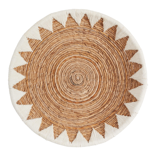 White and Natural Banana Bark Woven Disc Wall Decor - Natural Fiber by World Market