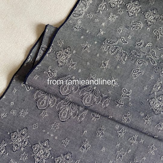 Linen Cotton Blend Fabric, Floral Paisley Weaved Yarn Dyed Denim Fatquarter, 18" By 29" Wide