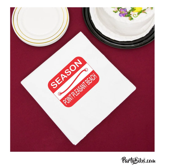 Point Pleasant Beach Badge Napkins, Pack Of 25, Beverage Cocktail Size, White With Imprint-Great For Parties