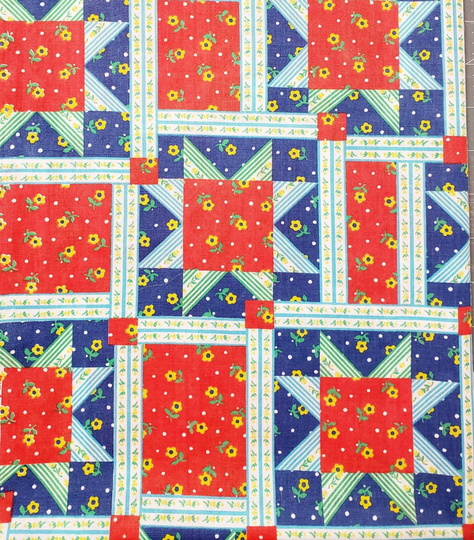 1 Yard Vintage Faux Patchwork Cotton Blend Floral Red Blue Green Slow Stitch Sewing Quilting Craft Journaling Abbot Fabrics Read Description