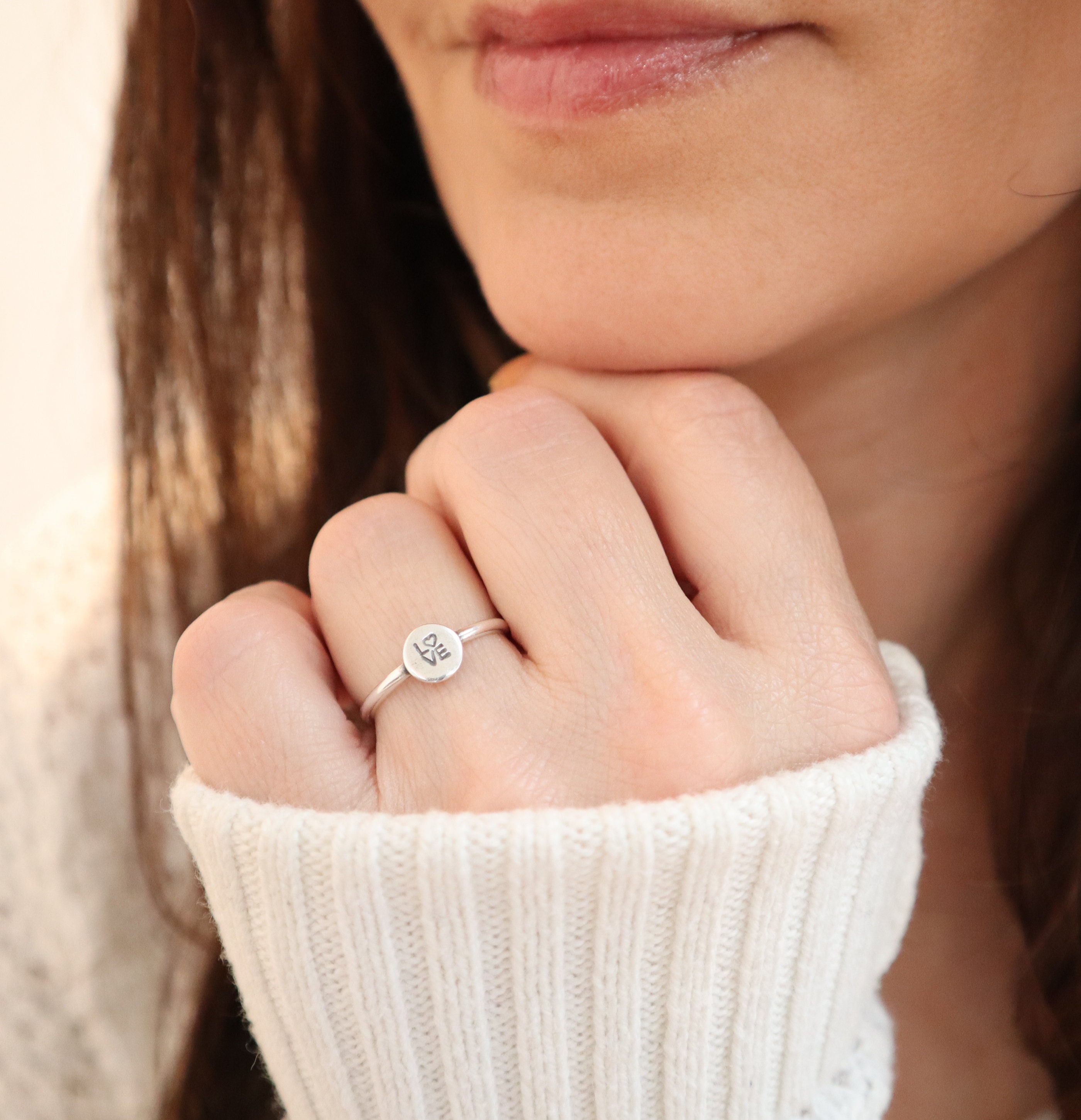 Love Ring, Skinny Tag Band Sterling Silver, Gold, Rose Gold Finishes, Stacking Ring