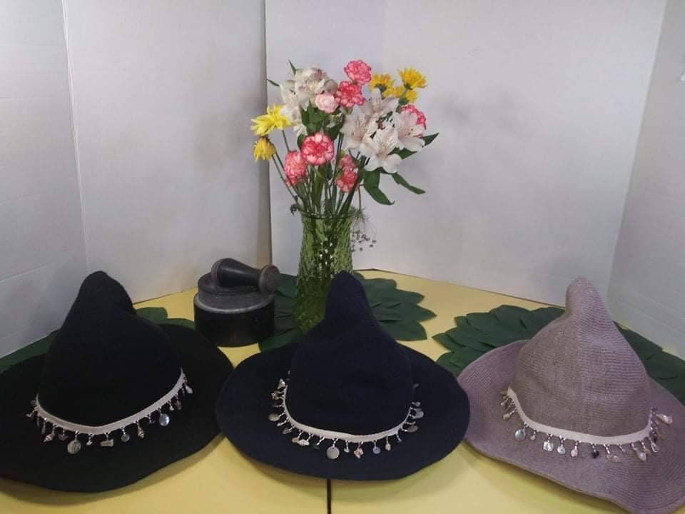 Witch Hat - Soft, Vegan, Cotton Blend, Beautiful Seashell Accents. Sun Hat, Costume, Cosplay, Wire Brim, Comfortable One Size Fits All.wide Brim