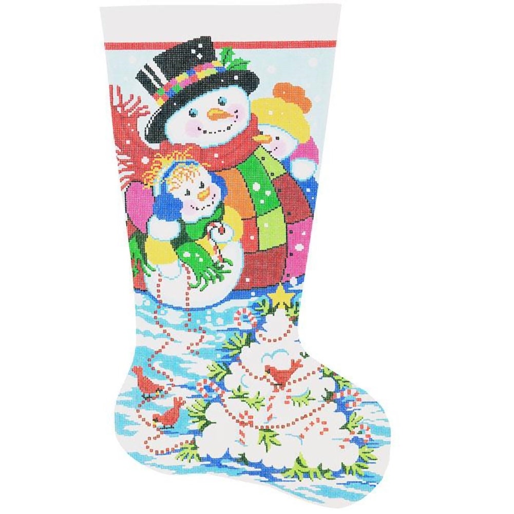 Needlepoint Handpainted Lee Christmas Stocking Snowball Tree 23 -Free Us Shipping