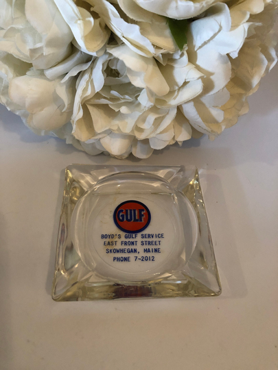 Vintage Gulf Oil Company Boyd's Service Skowhegan, Maine 1950's 1960's Glass Ashtray