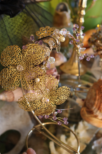 Angelic Golden Floral Petals Wedding Tiara Crown Head Band Bridal Veil