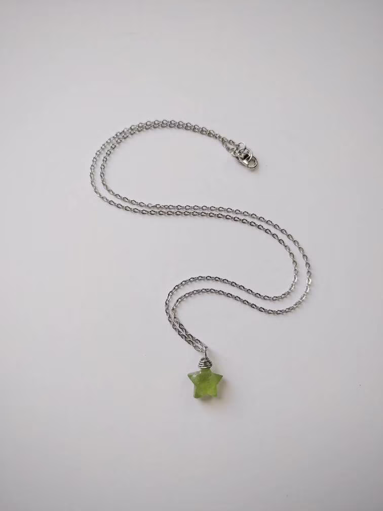 Peridot Star Necklace, Shaped August Birthstone Simple Wire Wrapped Necklace