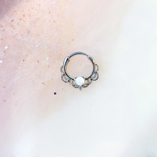 White Opal Septum/Daith Clicker 16G. 3/8" | 10mm