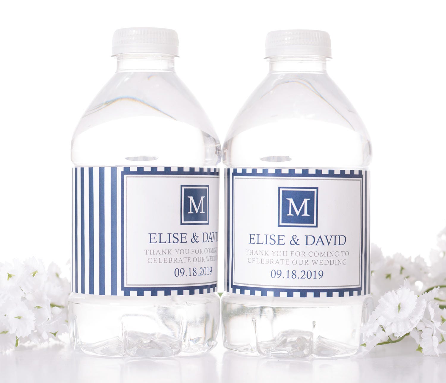Monogram Wedding Water Bottle Labels - Striped For Weddings Stickers #wdiw-181