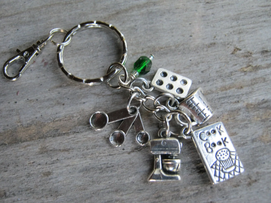 Personalized Baker Keychain, Baking Zipper Pull, Cupake Muffin Tin Accessory, Chef Keychain With Birthstone, Mixer Measuring Spoon