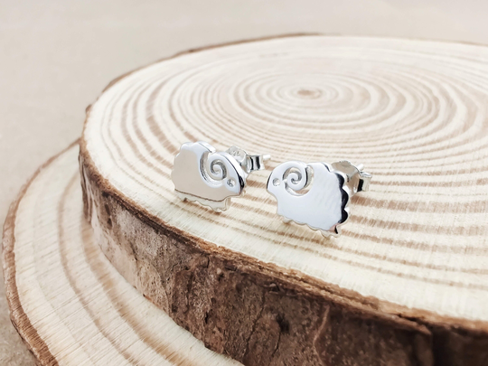 Ram Silver Stud Earrings, Goat 925 Sterling Capricorn Jewelry Gift, Sheep Post Earrings