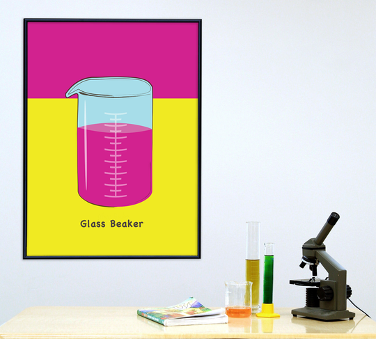 Glass Beaker Science Stem Poster. Vibrant Scientific Instruments Art Print. Matte Paper, Laminated Or Framed. Multiple Sizes