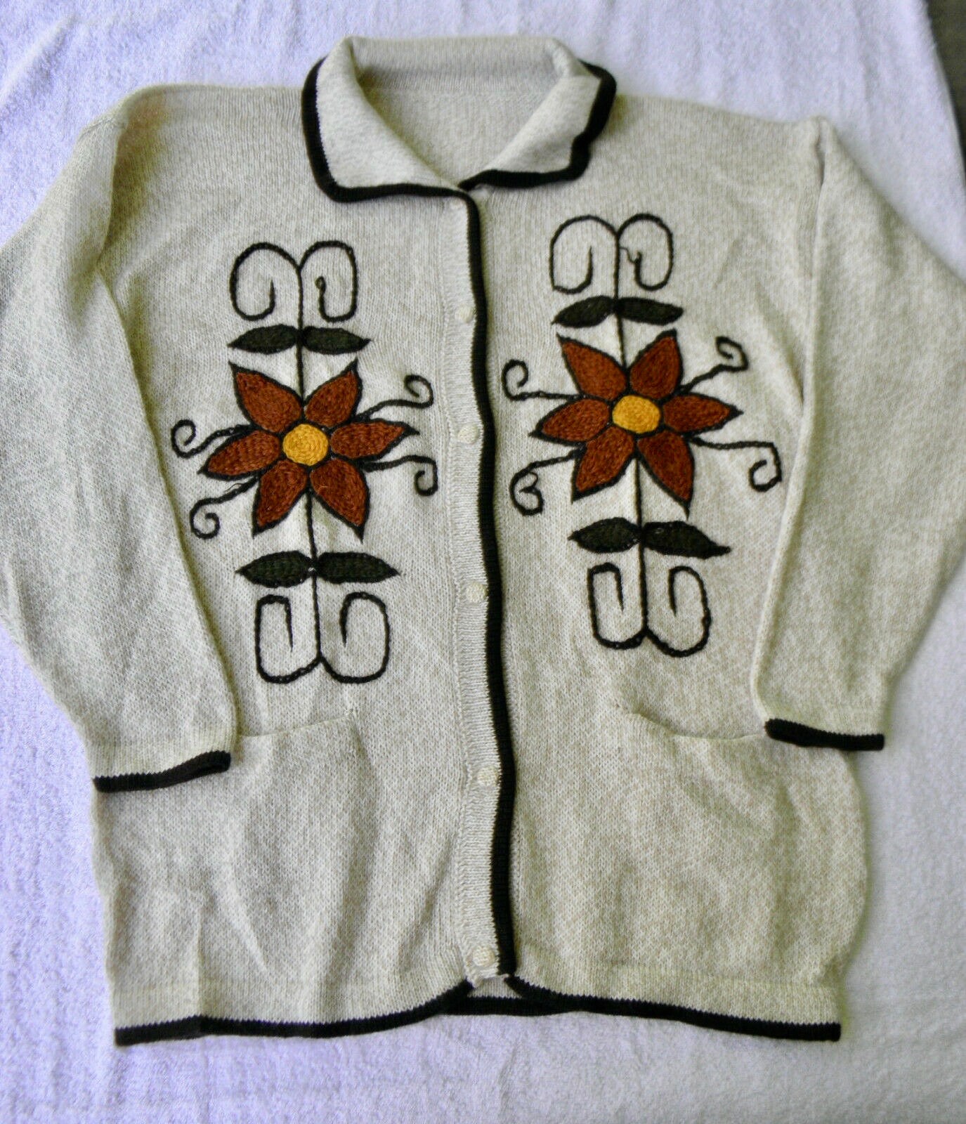 Nwot From Peru Alpaca Blended Cardigan Woman's 2 Pockets Sweater #1465