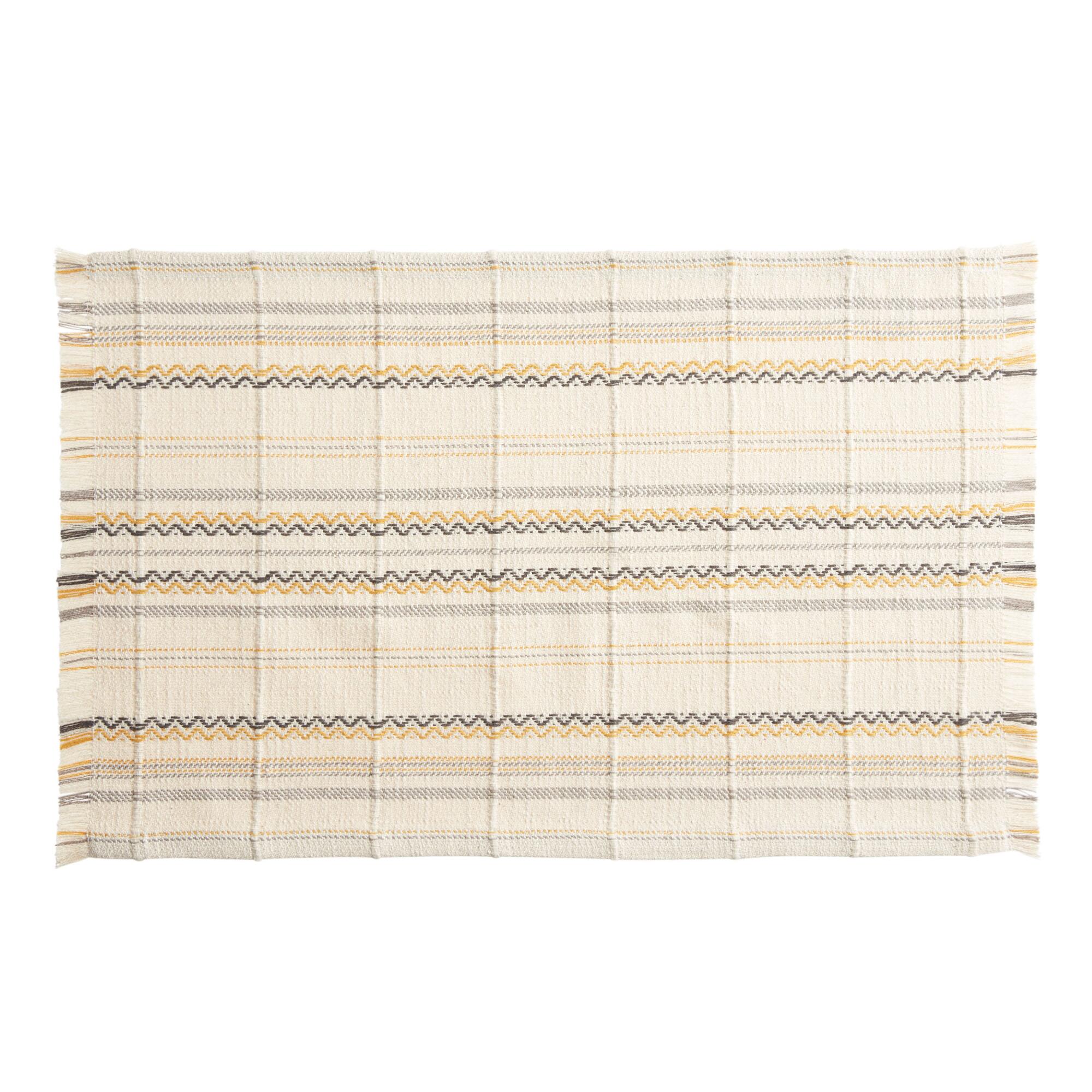 Yellow and Gray Woven Geo Stripe Placemats Set of 2 - Cotton - Small by World Market