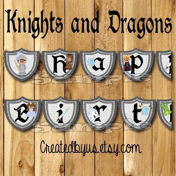 Knights & Dragons Birthday Banner Medieval Party Banner Dragon Decorations Decor Castle Theme 1st Birthday Name Sign Assembled