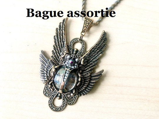 Neo Egyptian Scarab Necklace, Victorian Gothic Necklace With Beetle & Bronze Wings