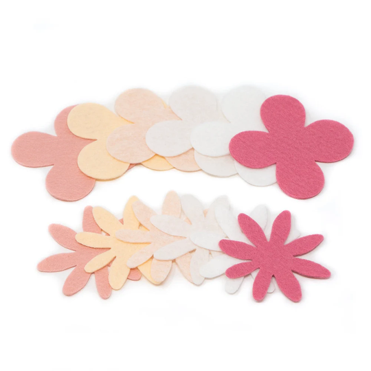 24 Julia Wool Blend Felt Die Cut Applique Flowers - Rosey Cheeks Colors