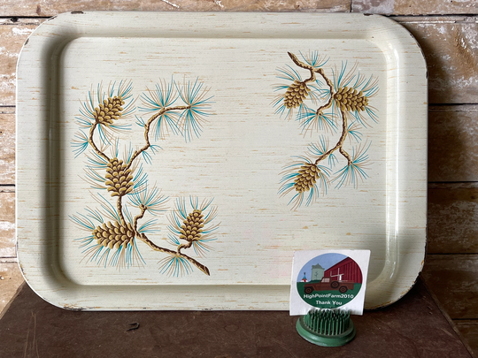 Vintage Pinecone Tin Metal Plate Tray Platter