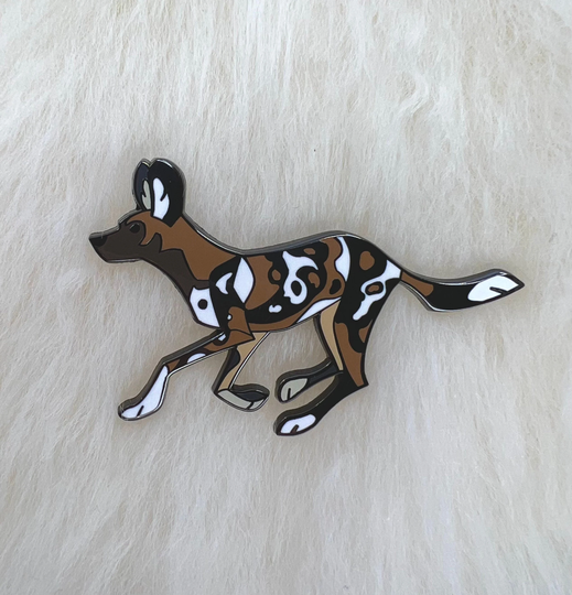 African Wild Dog Hard Enamel Pin | Animal Art Deco