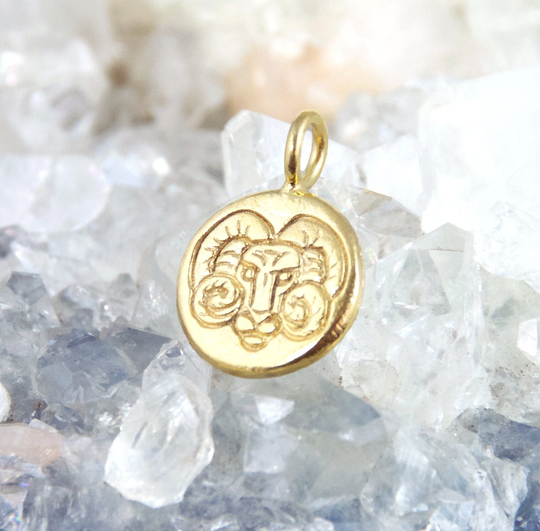 Gold Zodiac Necklace, Celestial Jewelry, Aries - Ram Double Sided