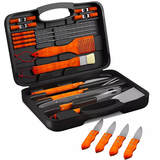 Home-Complete 22-pc. Wood BBQ Grill Tool Set, Black