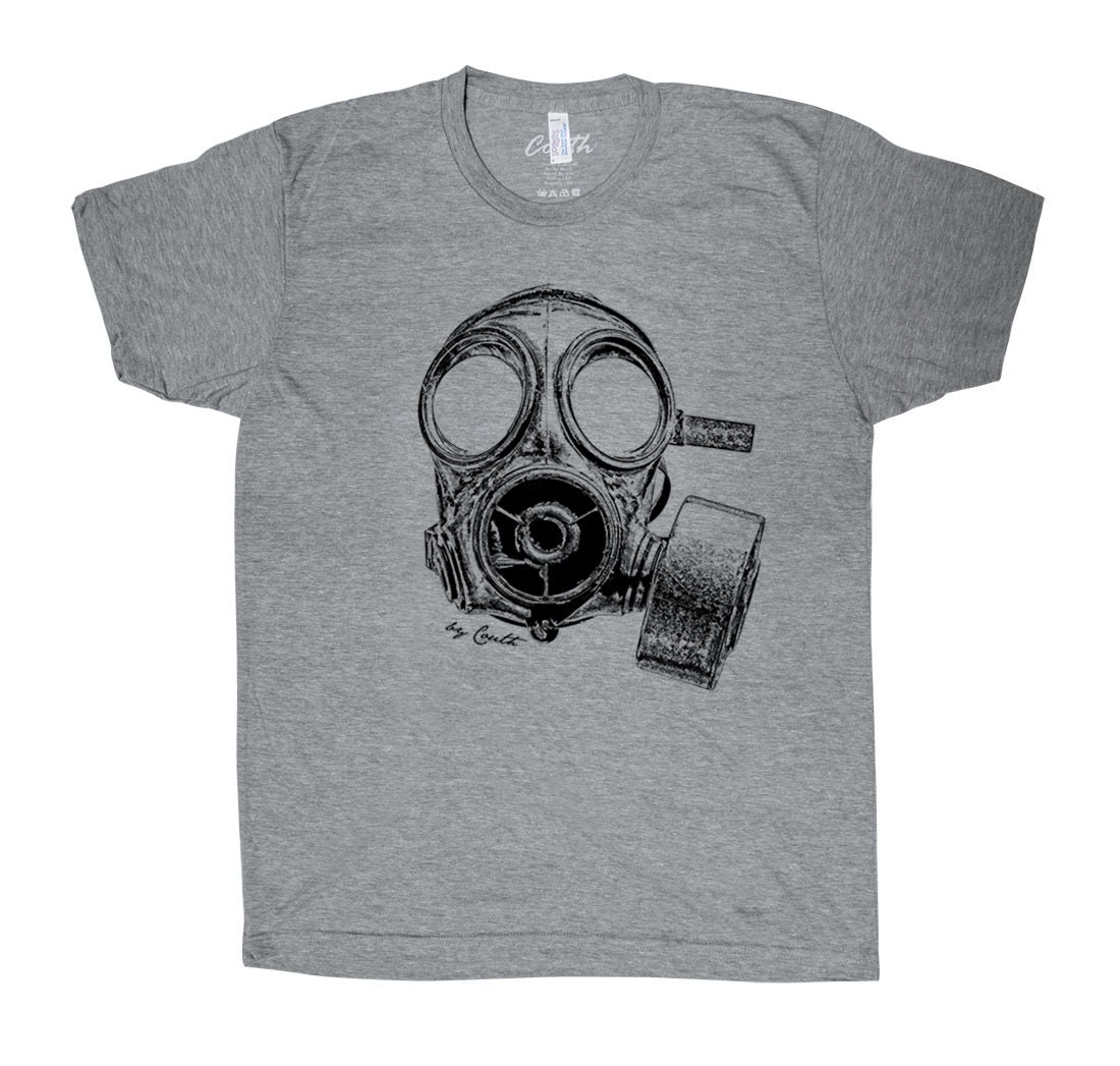 Gas Mask Shirt Men Graphic Tee Custom Hand Screen Printed Tri-Blend Short Sleeve Tshirt
