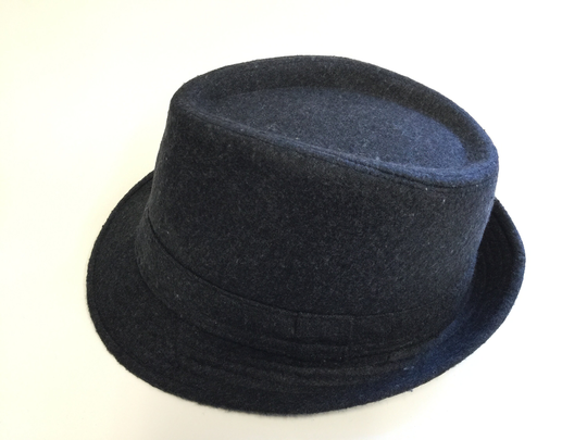 Fedora Navy Blue Wool Blend Panama Trilby Style Upturn Short Brim Hat