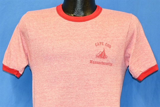 80S Cape Cod Massachusetts Sailing Boat Ringer Tee Tourist Souvenir T-Shirt Small