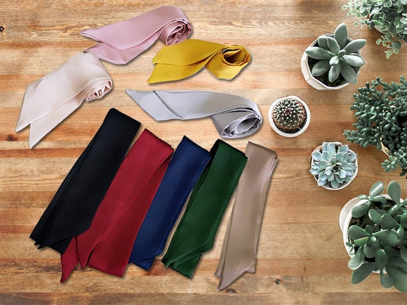 Silk Blend Hair Scarf, Silky Ponytail Scarf Ribbon, Braided Scarf, Headband, Bun Skinny Head Short Neck 3 For 19
