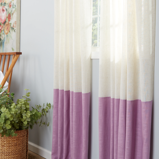 allen + roth 95-in Liliac Color Block Polyester Blend Light Filtering Back Tab Single Curtain Panel in Purple | LL95-989