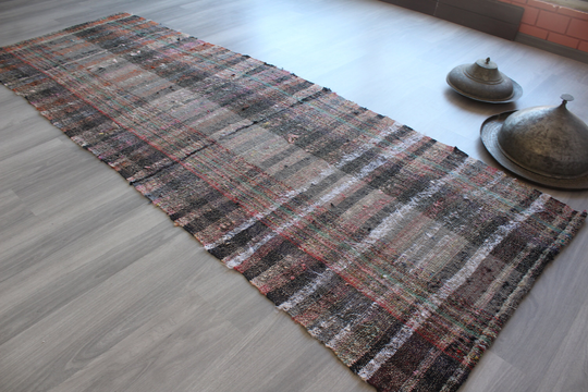 3'x9' Rag Rug Runner, Ethnic Plaid Vintage Runner/N-984 3'2"x9' Ft