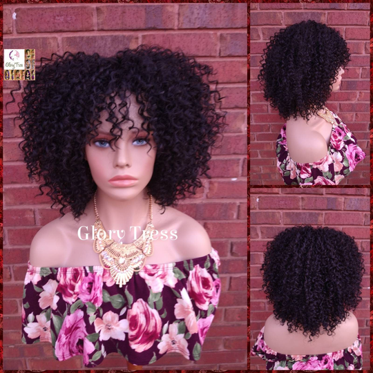 Wig, Curly Human Blended Full Wig With Bangs, Glory Tress, African American Big On Sale// Brilliant