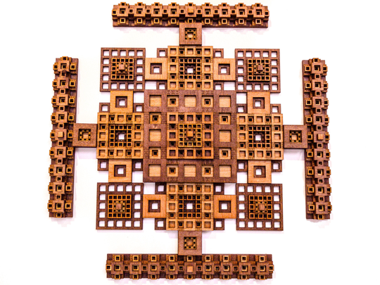 Four Sided Mandala Square Fractal Laser Cut Wood Art Meditation Buddhist Yoga Sacred Geometry Visionary Geometric Abstract Wall