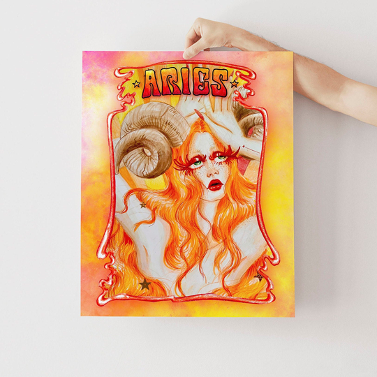 Aries Wall Poster | Colorful Zodiac Art Trippy Tarot Astrology Portrait Print/Poster Psychedelic Aesthetic Inspired Decor