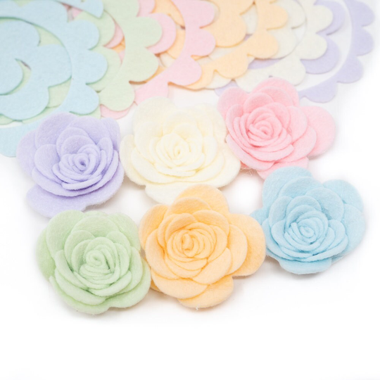12 Large Wool Blend Felt 3D Roses Die Cut Applique Flowers - Sweet Dreams