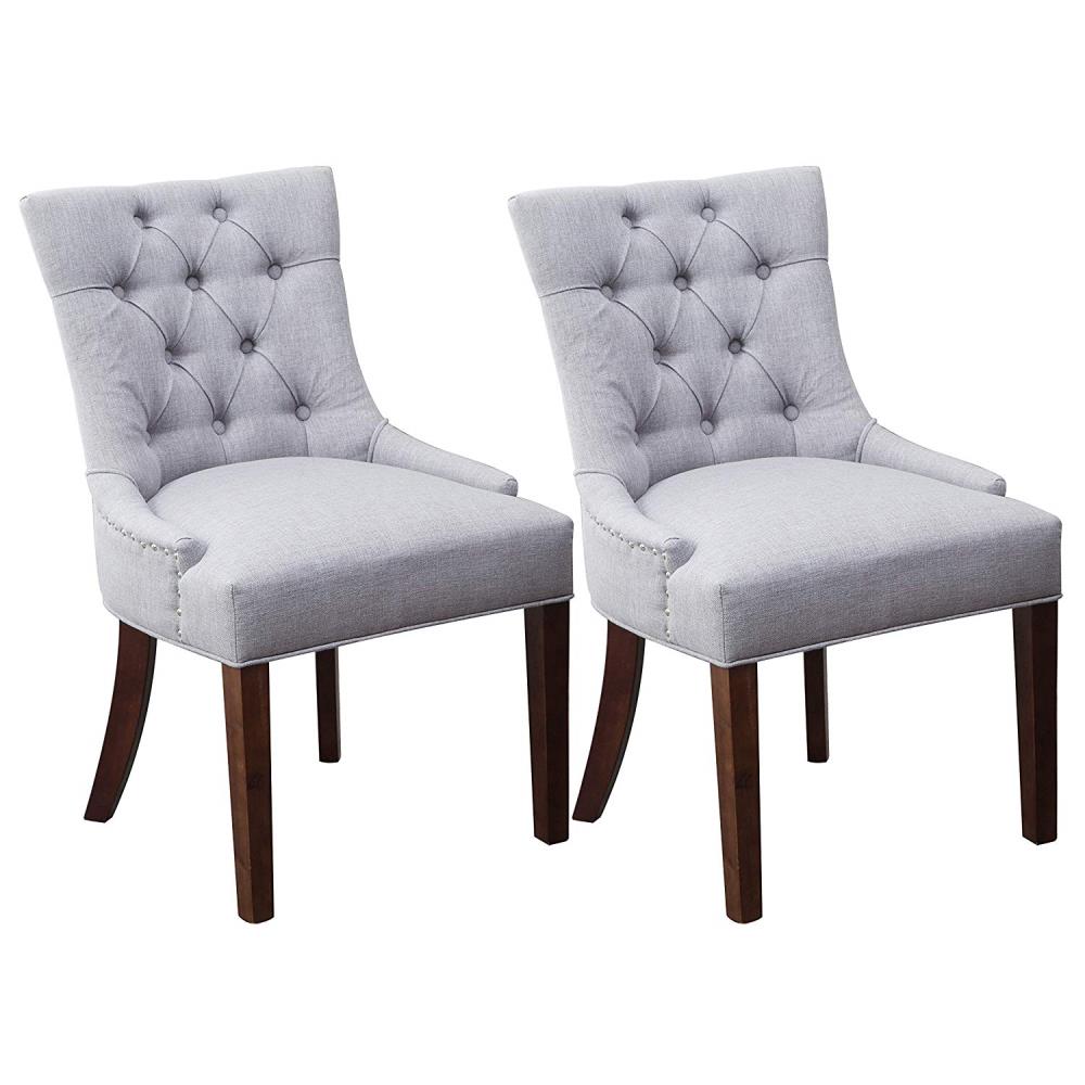 Clihome Set of 2 Dining Chair Rustic Polyester/Polyester Blend Upholstered Dining Side Chair (Wood Frame) in Gray | ZB-PH-009-2-GY